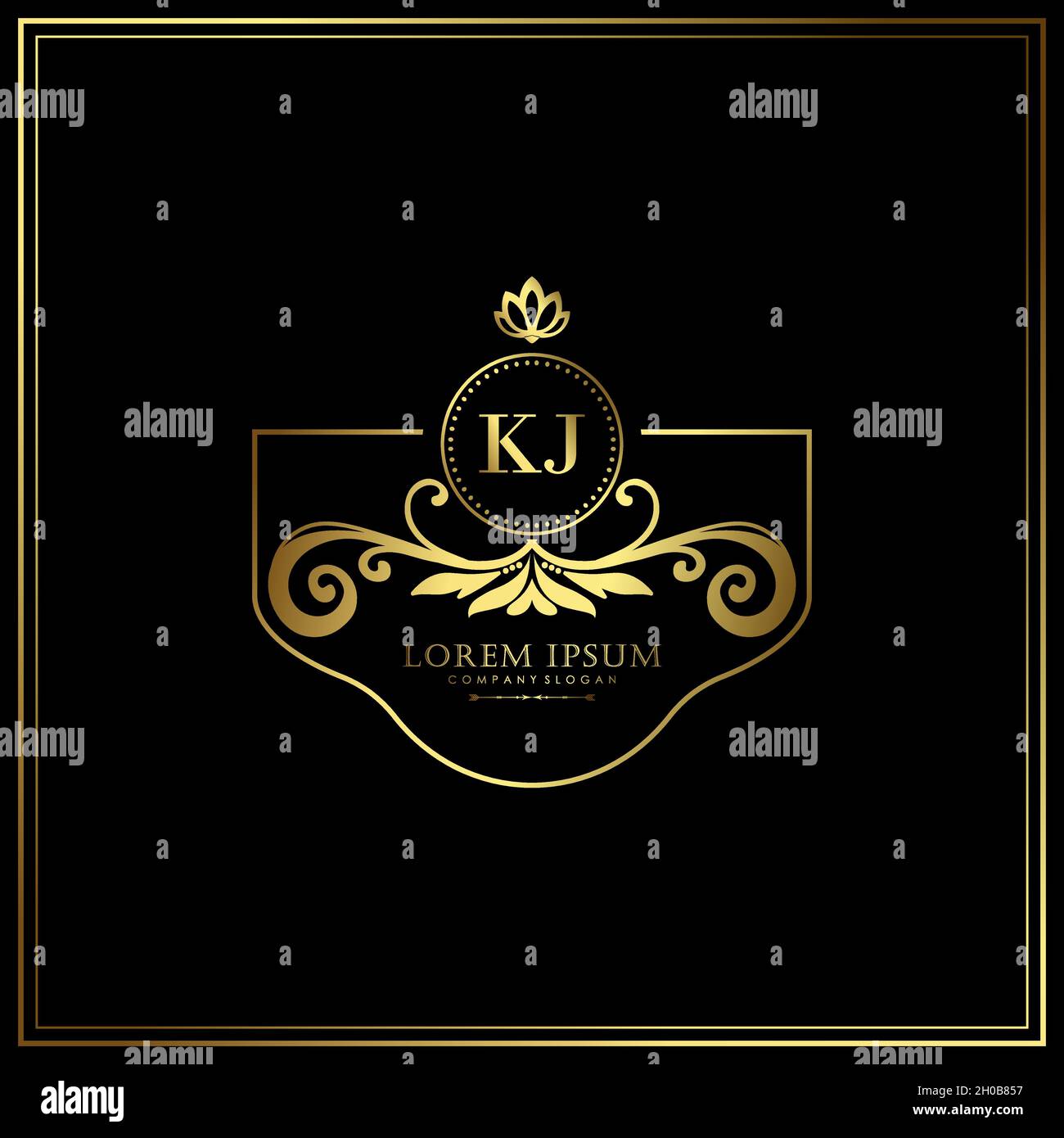 KJ Initial Letter Luxury Logo Vorlage in Vektor für Restaurant, Royalty, Boutique, Café, Hotel, heraldic, Schmuck, Mode und andere Vektor illustrat Stock Vektor