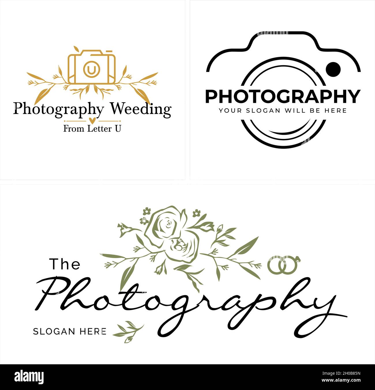 Moderne Fotografie Set von Kamera Blume Logo-Design Stock Vektor