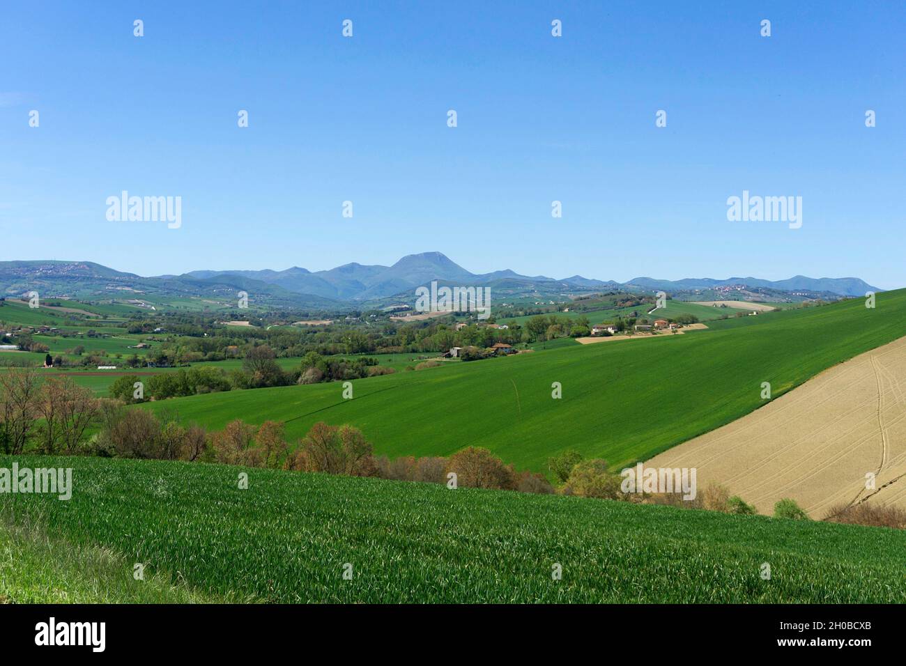 Landschaft, Aussicht Monte San Vicino, Landschaft, Marken, Italien, Europa Stockfoto