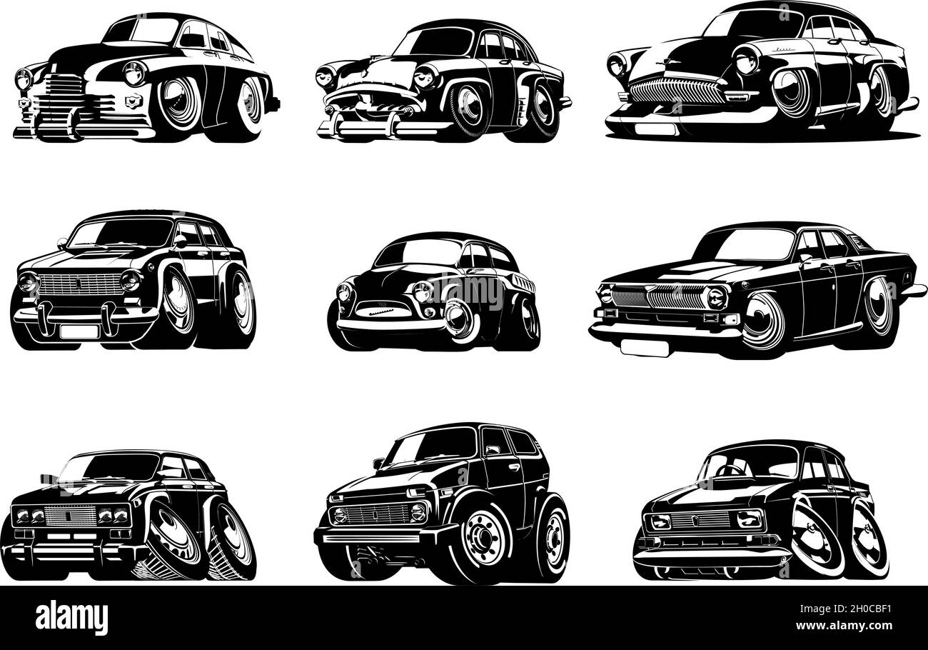 Cartoon Retro Autos Sammlung. Verfügbares Vektorformat eps-8, getrennt durch Gruppen, für eine einfache Bearbeitung Stock Vektor