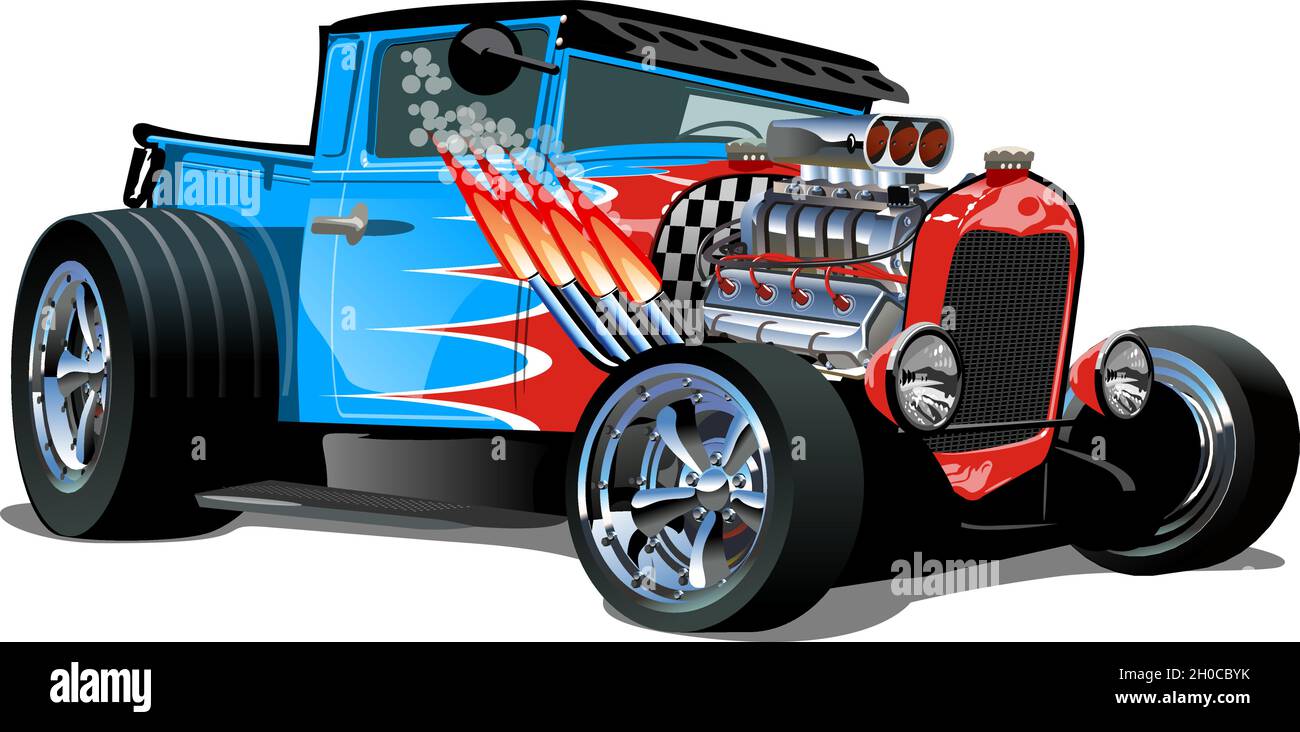 Cartoon Retro Hot Rod auf weißem Hintergrund isoliert. Verfügbares EPS-10-Vektorformat, das durch Gruppen und Ebenen getrennt ist, für eine einfache Bearbeitung Stock Vektor