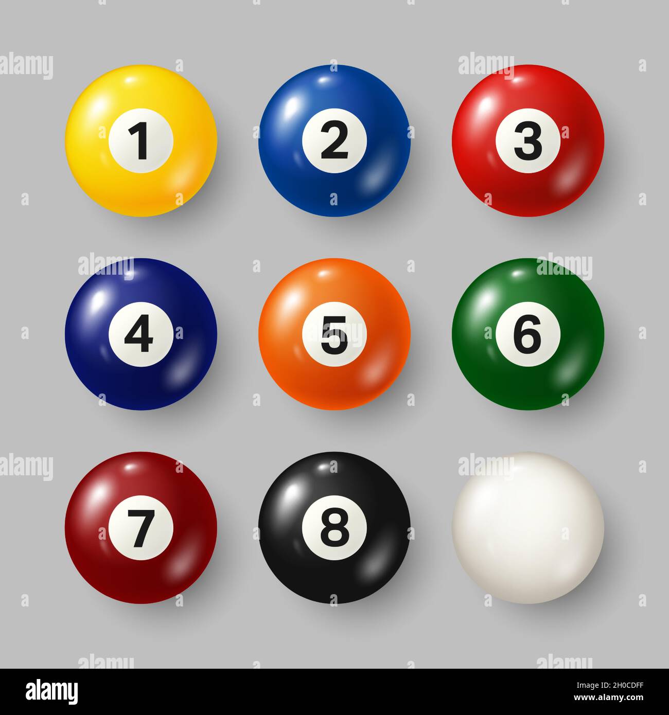 Farbenfrohe Billard, Billardkugeln mit Zahlen auf grauem Hintergrund.  Realistischer, glänzender Snooker-Ball. Vektorgrafik Stock-Vektorgrafik -  Alamy