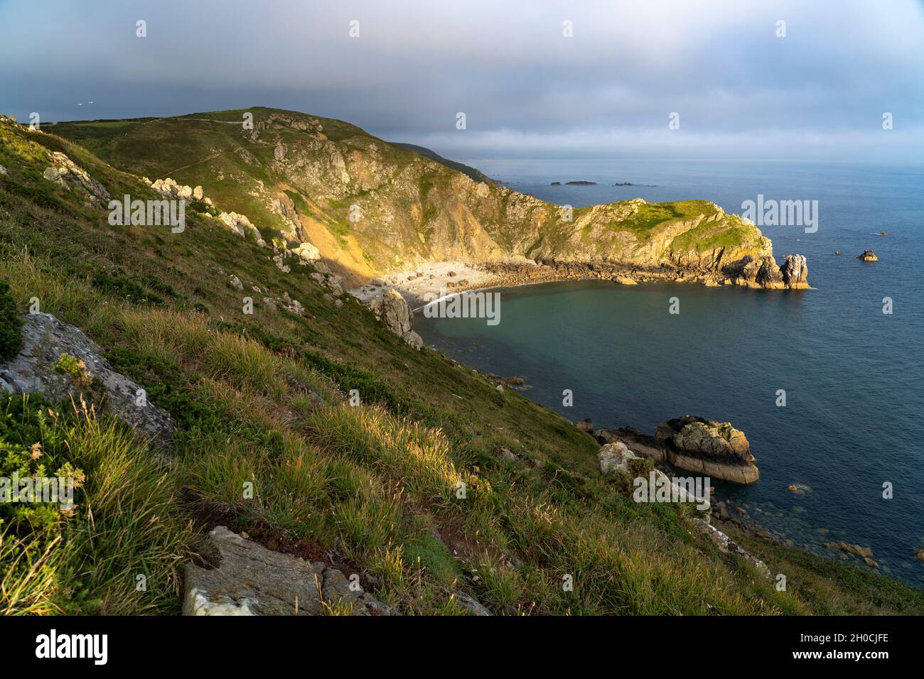 Küste am Kap von La Hague, Normandie, Frankreich | die Küste von Cap de la Hague, Normandie, Frankreich Stockfoto
