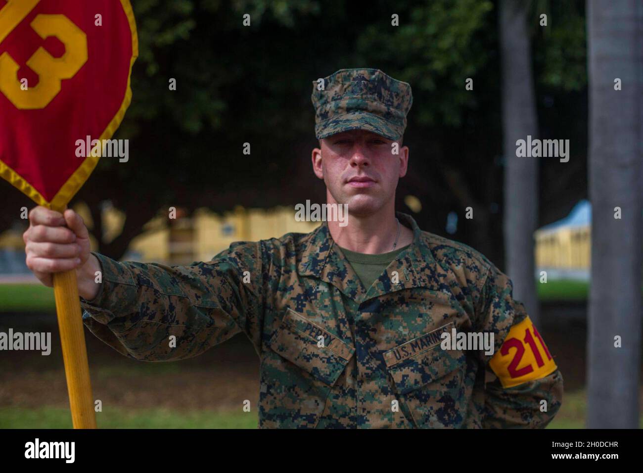 Pfc. Peter W. Perry, ein 27-jähriger von RSS Concord aus Pittsboro, North Carolina, soll am Marine Corps Recruit Depot San Diego, 5. Februar 2021, einen Abschluss machen. Perry absolvierte die Northwood High School und wurde dann von GySgt rekrutiert. Byron Miller als Marine. Stockfoto