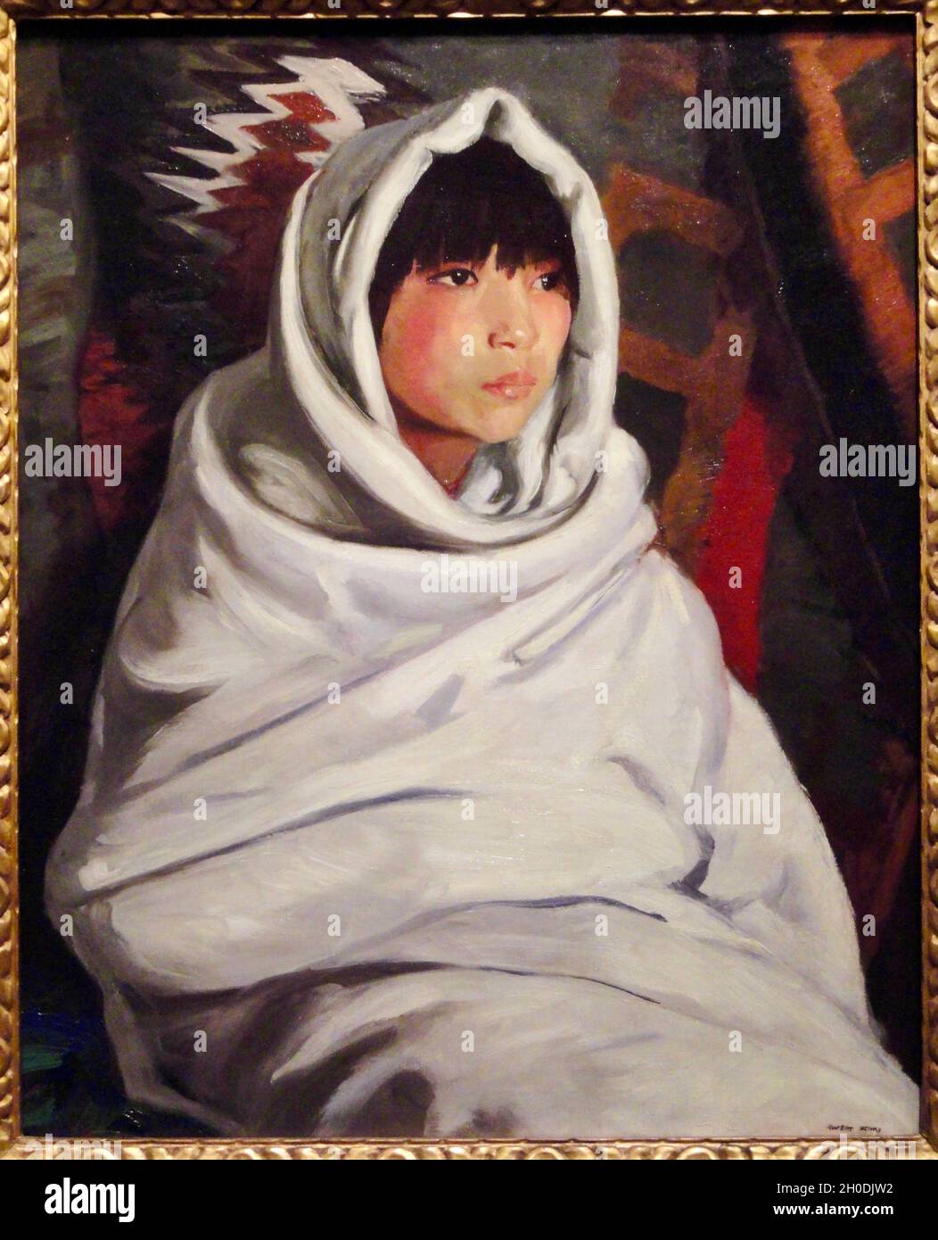 Robert Henri Kunstwerk mit dem Titel Indian Girl in White Blanket Stockfoto