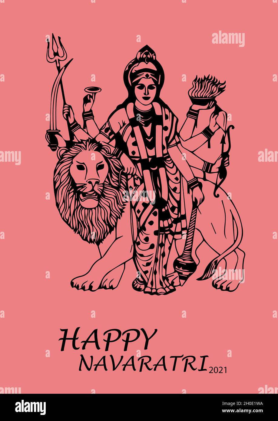 Happy Navaratri 2021, Happy Navaratri die besten Wünsche, indische Festfeier Stockfoto