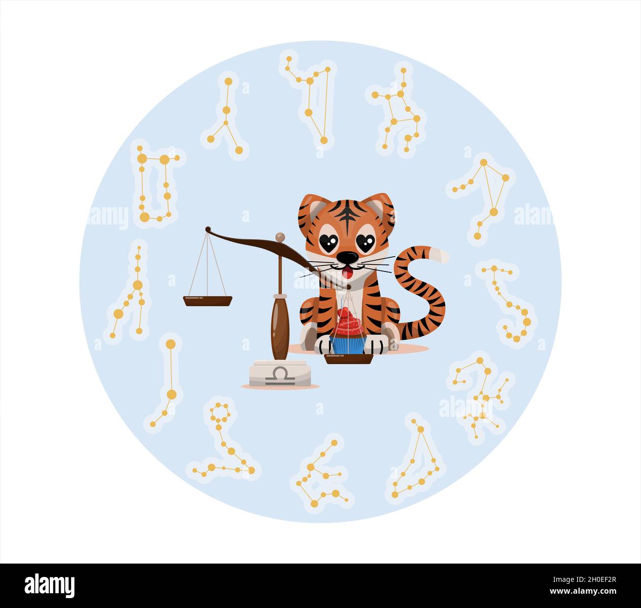 Tiger Junge mit waage Tierkreis Zeichen Astrologische Zeichen Symbol Vektor  Cartoon Illustration Horoskop und Eastern New Year Stock-Vektorgrafik -  Alamy