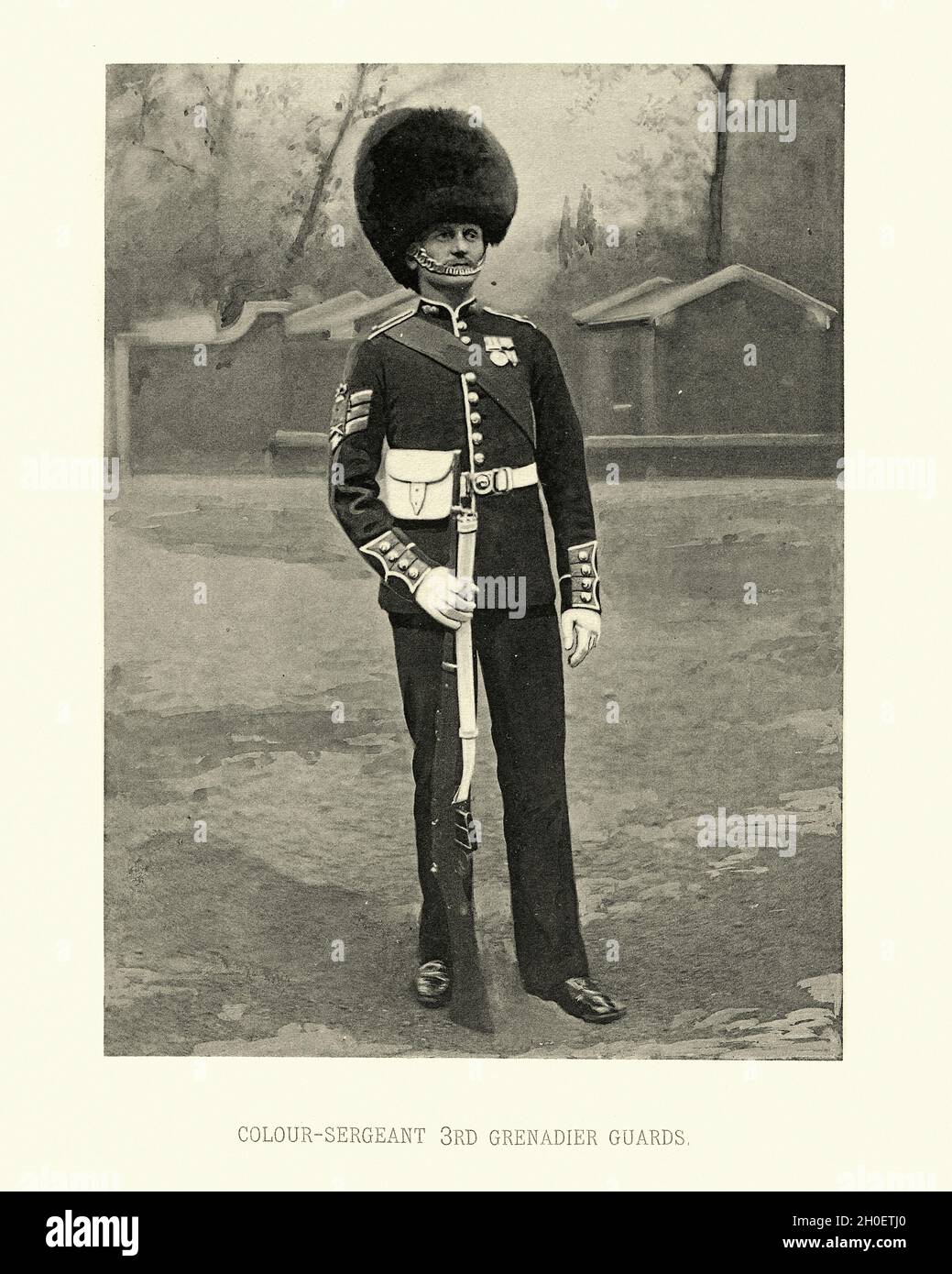 Vintage Photograph von Soldaten der britischen Armee, Colour Sergeant 3. Grenadier Guards, Militäruniform, viktorianisches 19. Jahrhundert Stockfoto