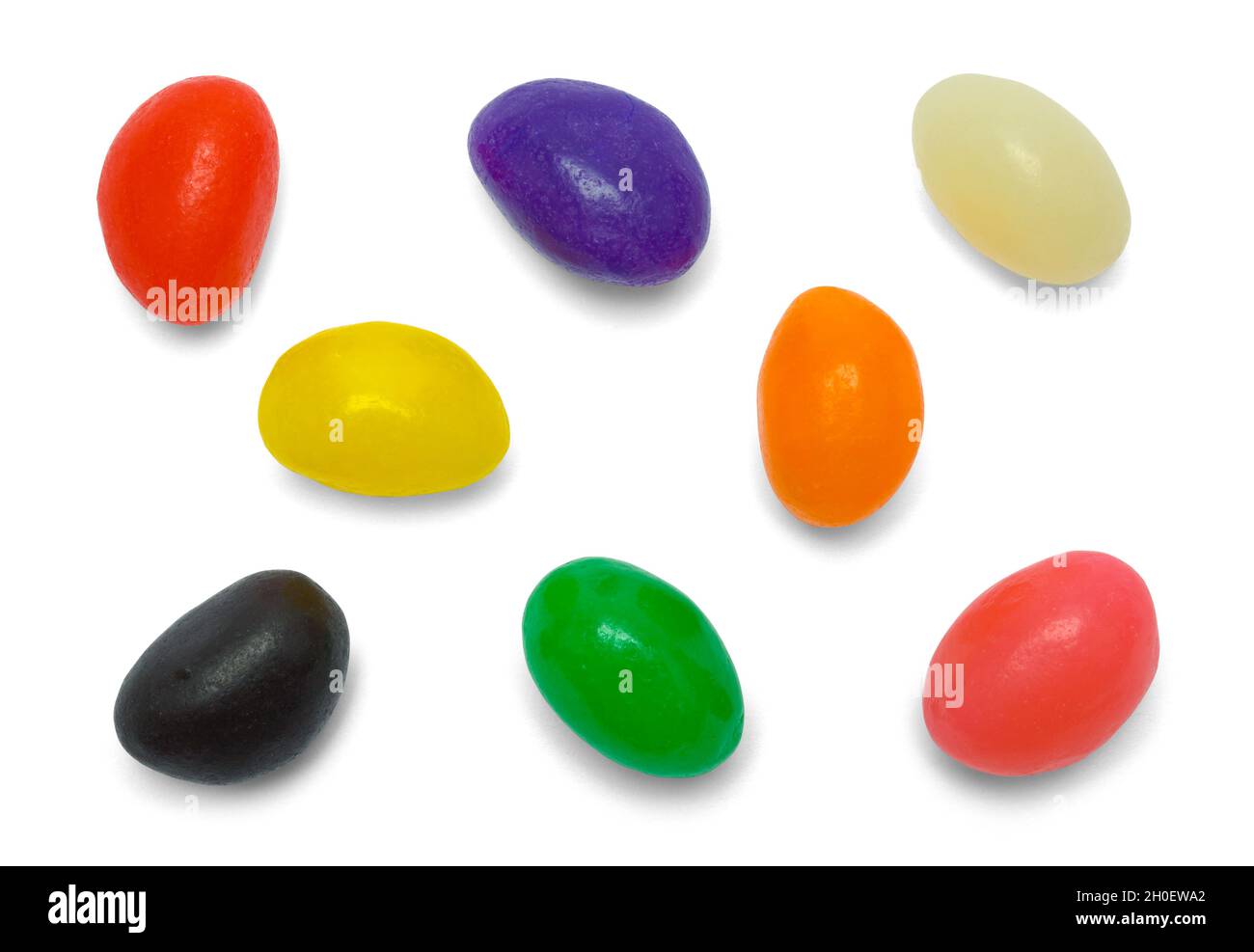 Feste Jelly Beans auf Weiß ausgeschnitten. Stockfoto