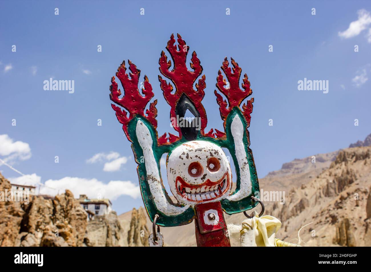 Ein tibetisch-buddhistisches dämonisches Totem Stockfoto