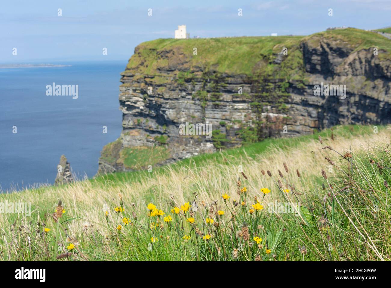 O'Brian's Tower, Cliffs of Moher (Aillte an Mhothair), Lahinch, County Clare, Republik Irland Stockfoto