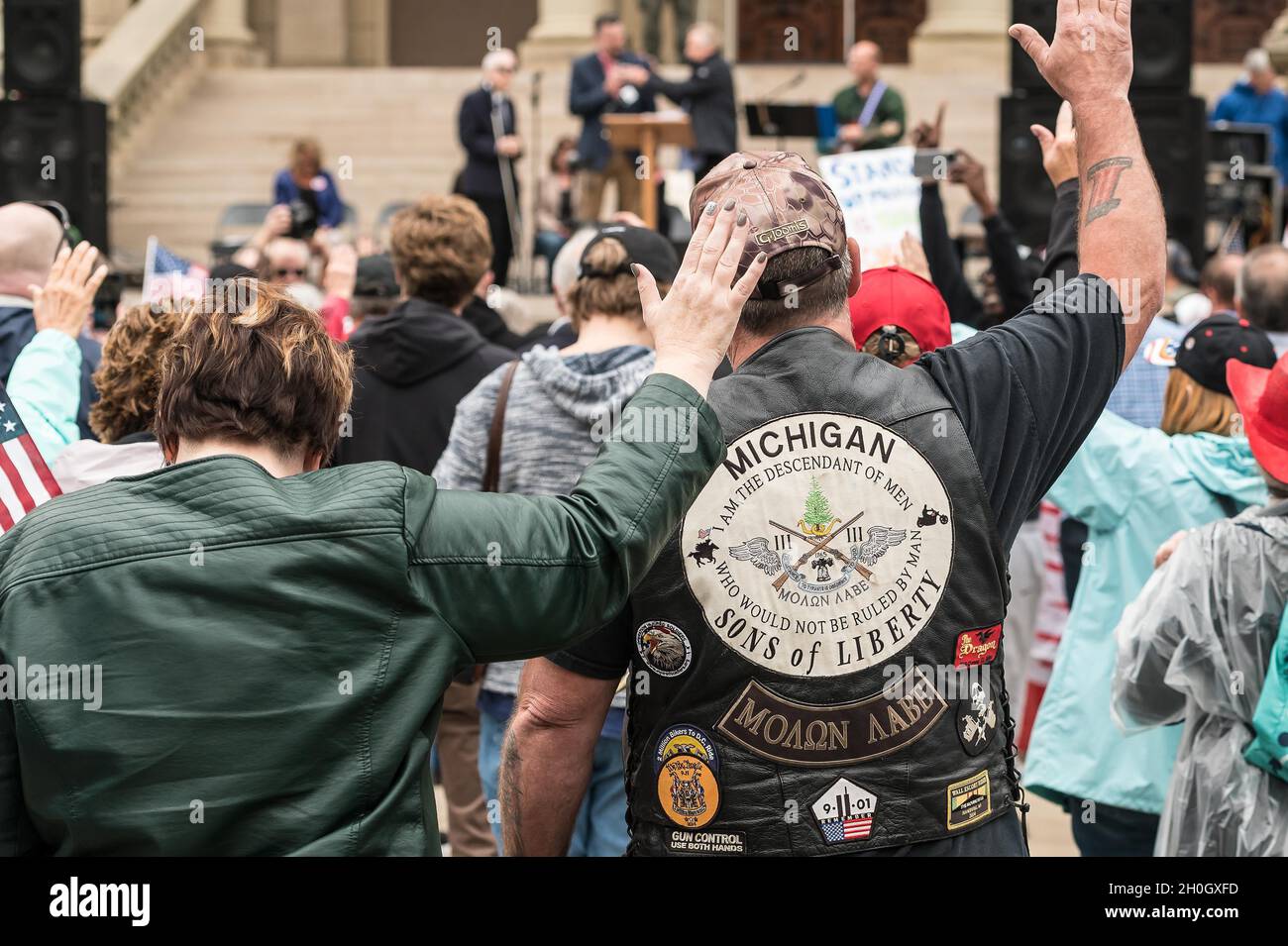 Lansing, Michigan, USA. Oktober 2021. Die Teilnehmer während der Michigan Election Integrity Rally. (Bild: © Scott Hasse/ZUMA Press Wire) Stockfoto