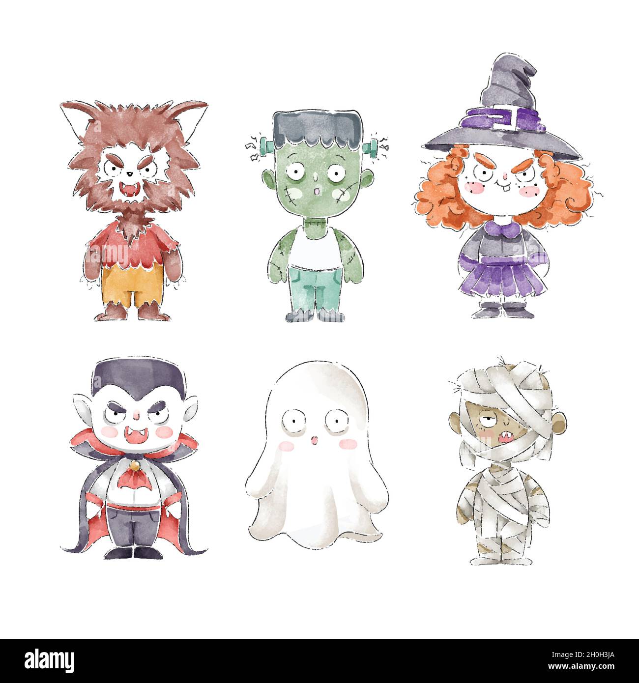 Aquarell halloween Charakter Kostüme Sammlung Vektor Design Illustration Stock Vektor