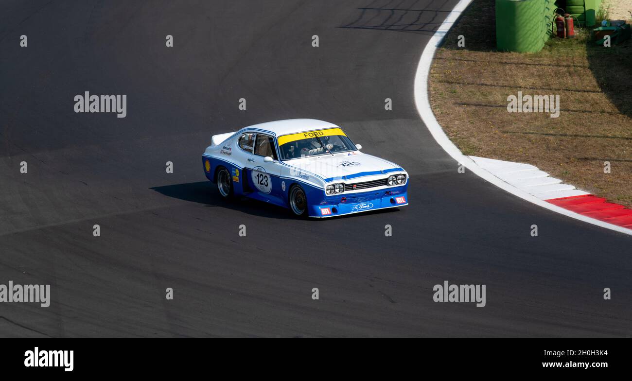 Italien, september 11 2021. Vallelungaklassiker. Oldtimer-Autorennen der 70er Jahre auf Asphalt, Ford Capri RS 3100 Stockfoto