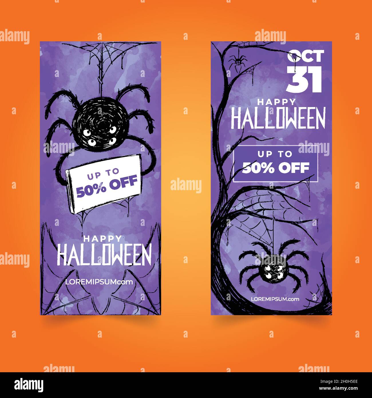 Aquarell lila Spinne halloween Banner Vektor Design Illustration Stock Vektor