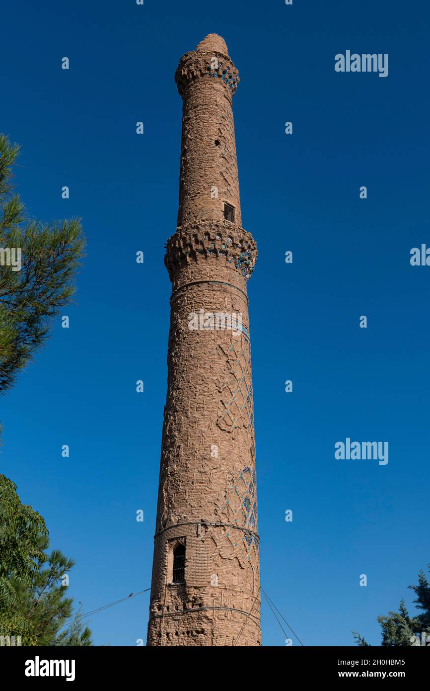Minarett im Gawhar Shada Mausoleum, Herat, Afghanistan Stockfoto