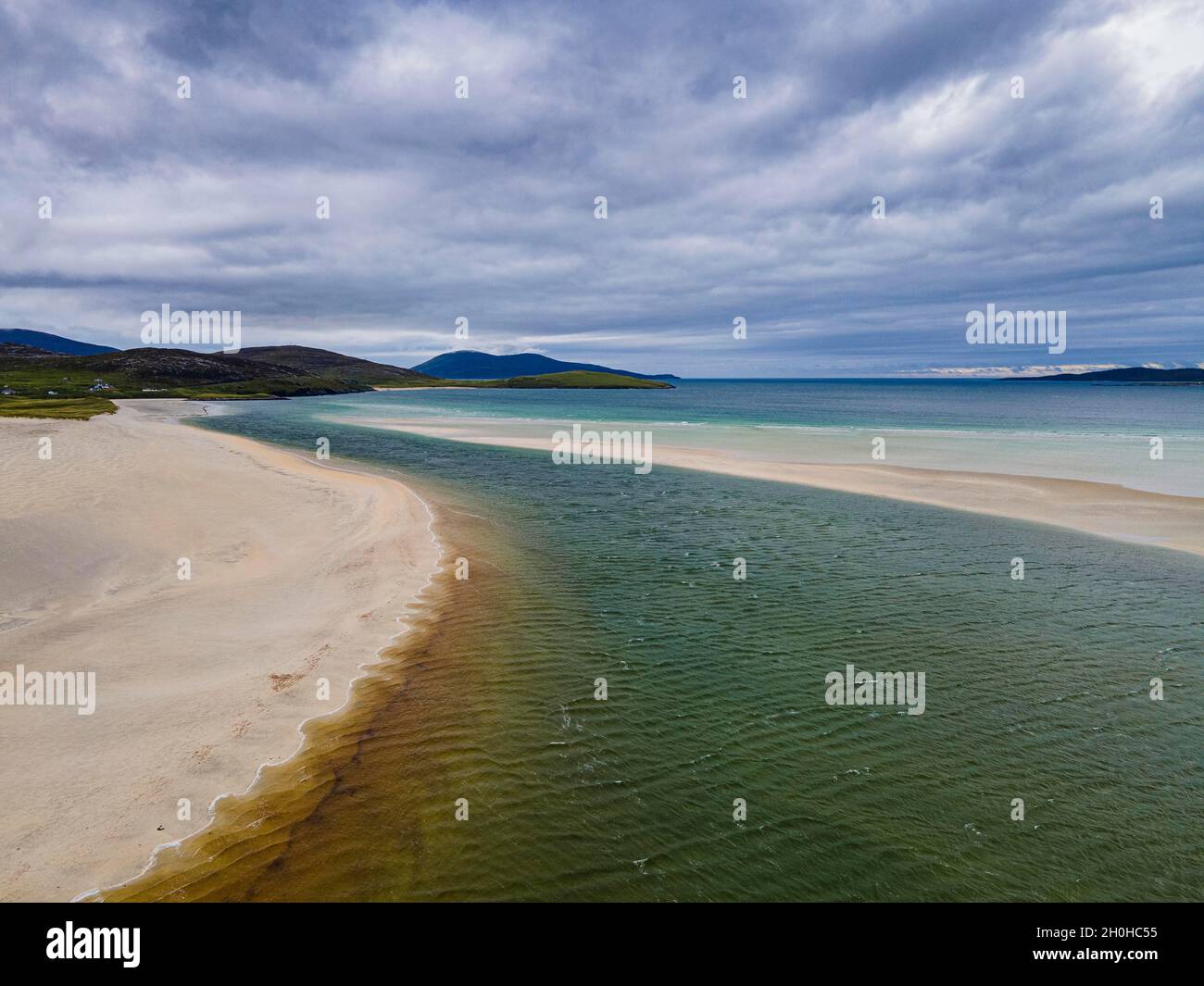 Luftaufnahme von Luskentire Beach, Isle of Harris, Äußere Hebriden, Schottland, Großbritannien Stockfoto