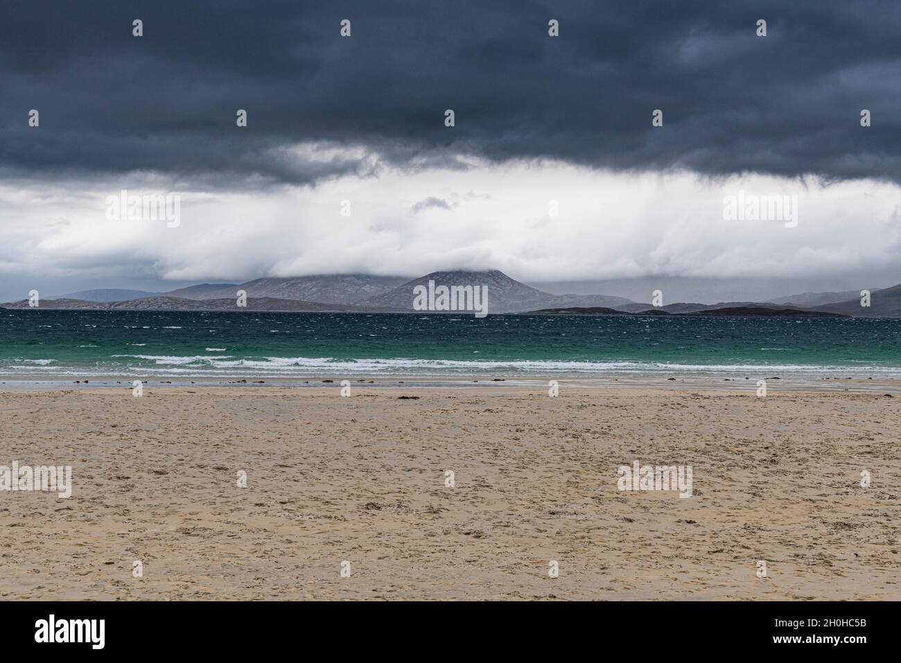 Moody Weather, Luskentire Beach, Isle of Harris, Äußere Hebriden, Schottland, VEREINIGTES KÖNIGREICH Stockfoto