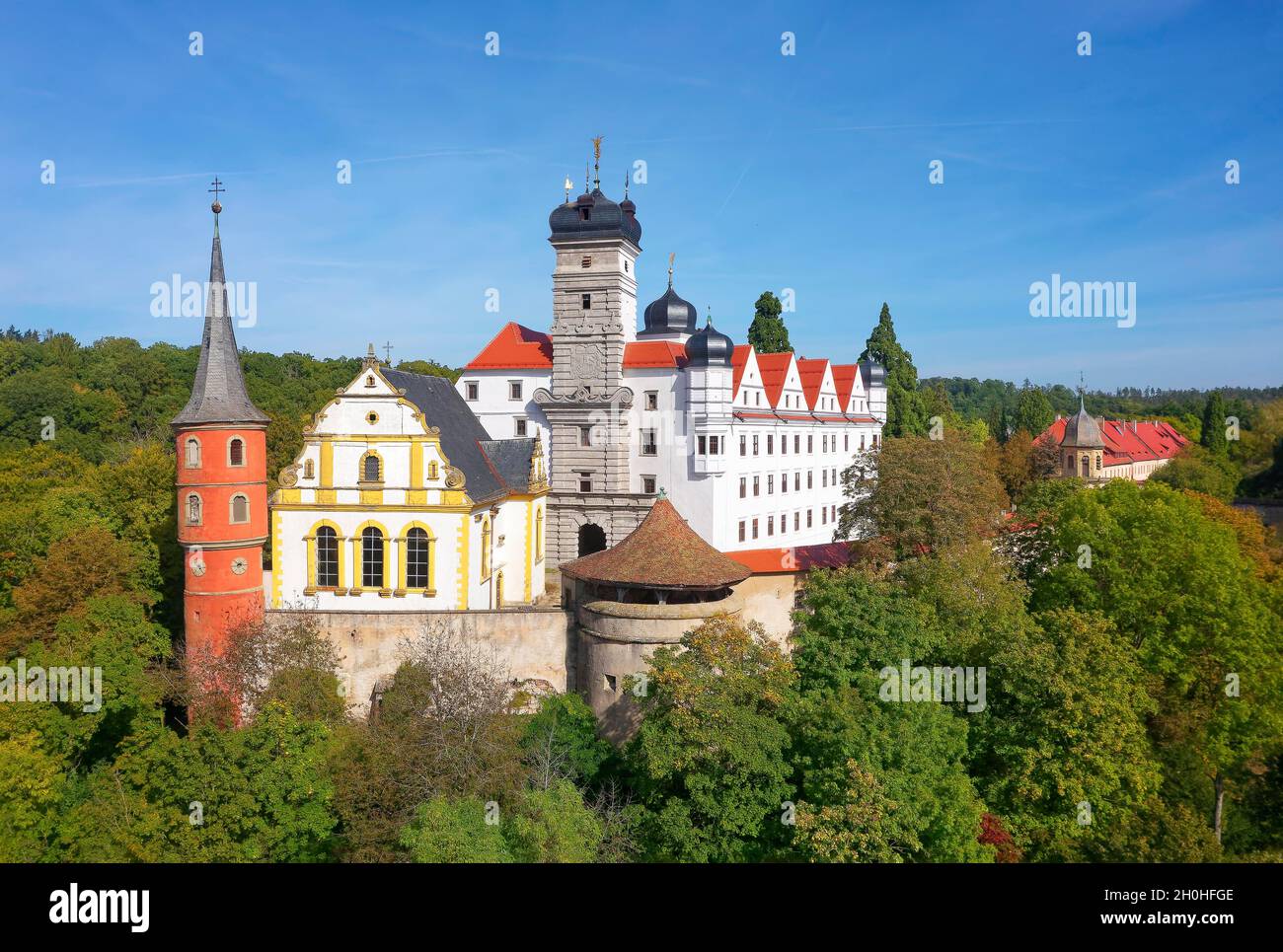 Luftaufnahme, Schloss Schwarzenberg, Stadt Scheinfeld im Steigerwald, Mittelfranken, Franken, Bayern, Deutschland Stockfoto