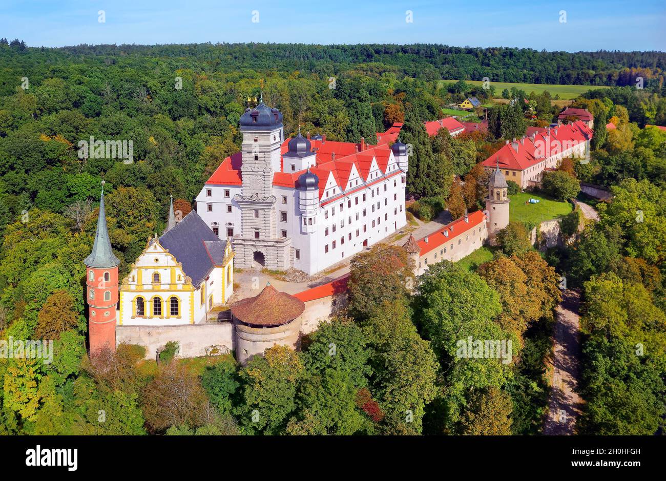 Luftaufnahme, Schloss Schwarzenberg, Stadt Scheinfeld im Steigerwald, Mittelfranken, Franken, Bayern, Deutschland Stockfoto