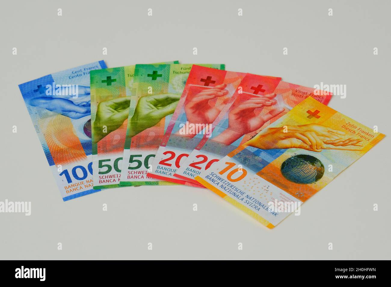 Verschiedene Banknoten, Schweizer Franken Stockfoto