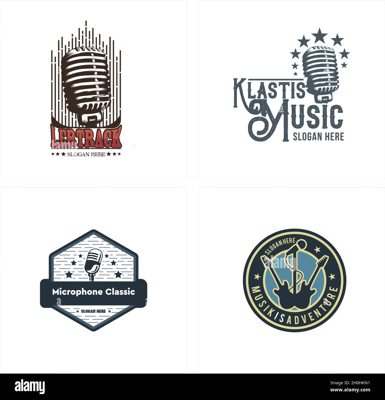 Set von Vintage-Musik Unterhaltung Mikrofon Gitarre Logo Design Stock Vektor