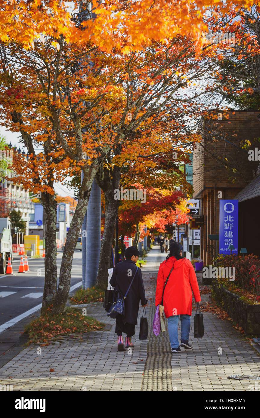 Karuizawa, Japan 7. November 2019. Szene der Straße im Herbst in