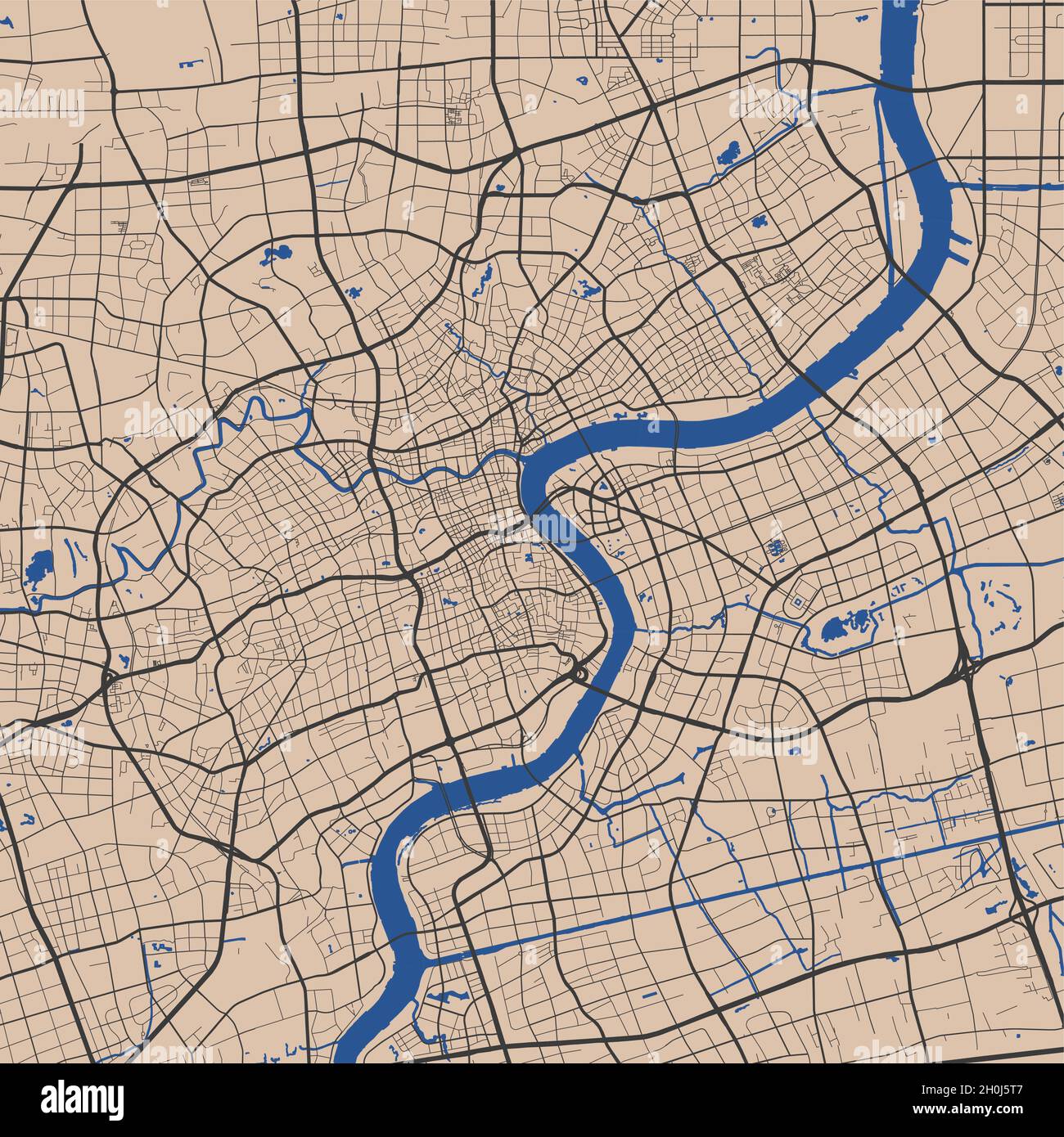 Vektorkarte von Shanghai, China, Staat China. Abbildung des Straßenklasters. Shanghai Kartenkunst Stock Vektor