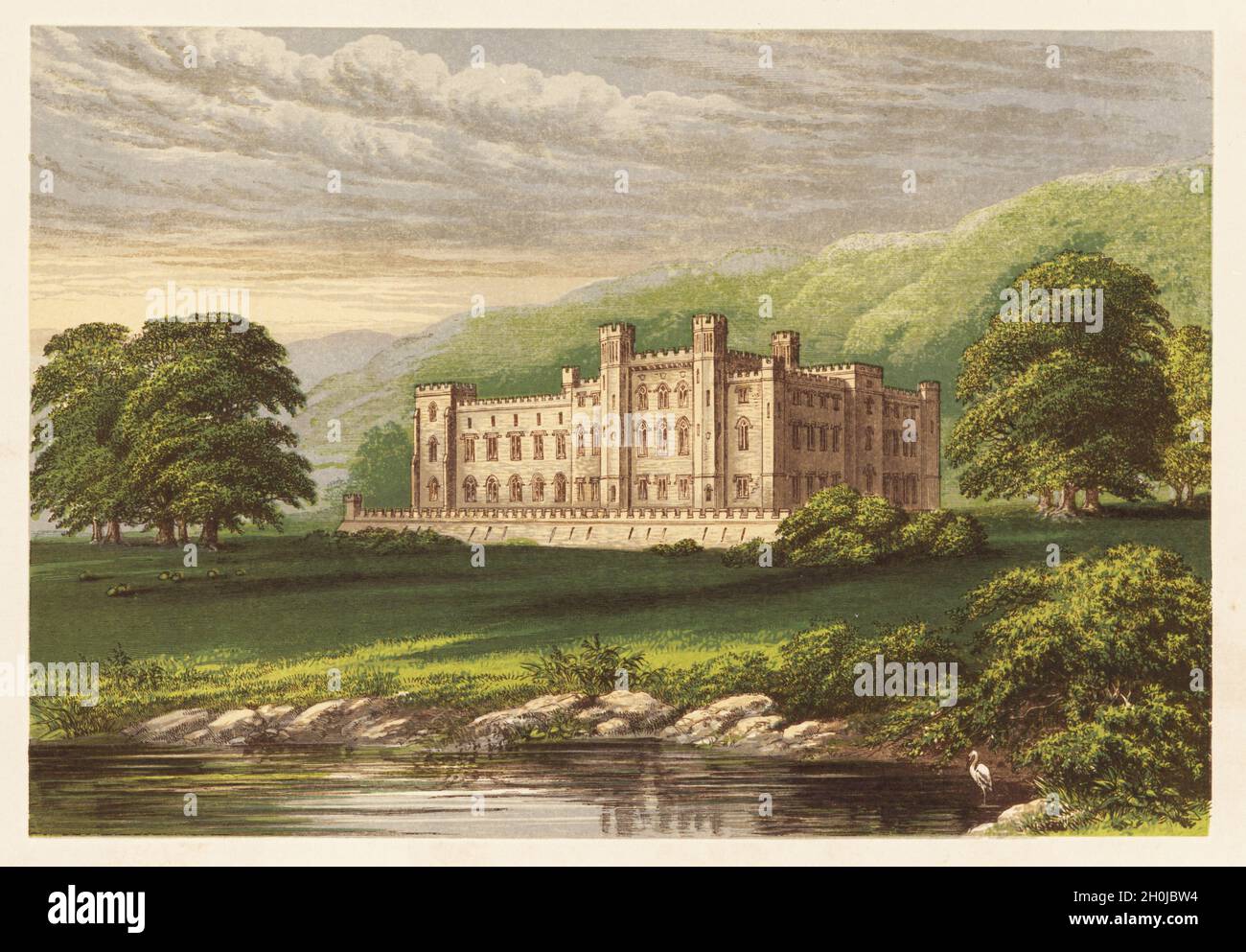 Scone Palace, Perthshire, Schottland. Neugotisches Schloss aus rotem Sandstein von William Atkinson für David William Murray, 3. Earl of Mansfield im Jahr 1807. Gärten von John Claudius Loudon. Farbholzschnitt von Benjamin Fawcett im Baxter-Prozess einer Illustration von Alexander Francis Lydon aus den malerischen Ansichten von Reverend Francis Orpen Morris über die Sitze von Adligen und Herren aus Großbritannien und Irland, William Mackenzie, London, 1880. Stockfoto