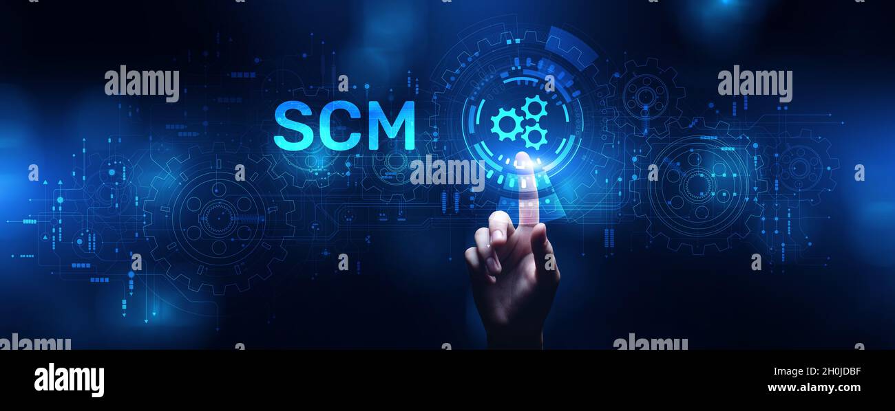 Supply Chain Management als Business Finance-Konzept auf virtuellem Bildschirm. Stockfoto