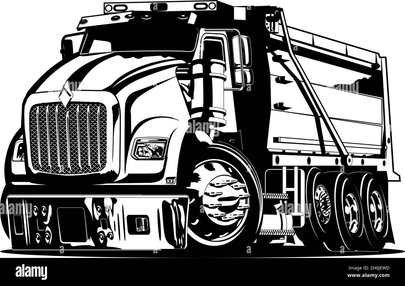 Vektor Cartoon Dump Truck. Verfügbares eps-8-Vektorformat, das durch Gruppen und Ebenen getrennt ist, für eine einfache Bearbeitung Stock Vektor