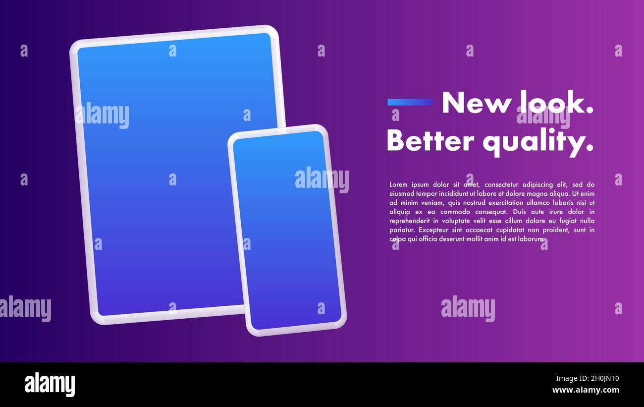 Mockup Des Poster Für Gerätewerbung. Smartphone Leere Vorlagen auf Gradient Purple Hintergrund. Design für Webseite. Vektorgrafik Stock Vektor