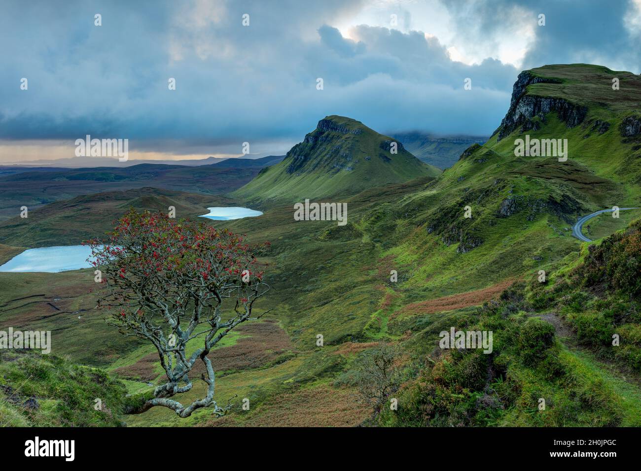 Am frühen Morgen erhöhte Ansicht von Trotternish, Isle of Skye, Schottland Stockfoto