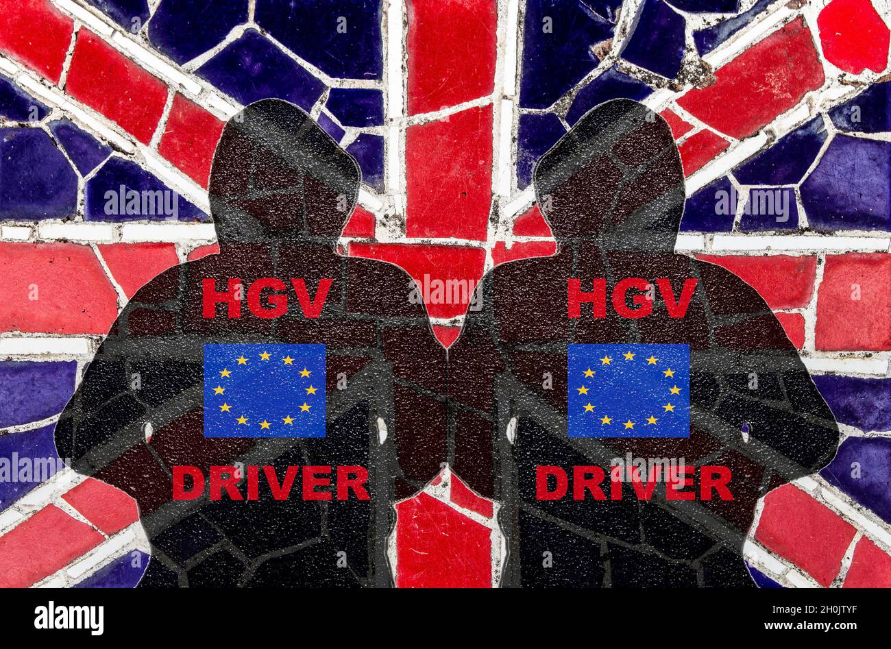 LKW-Fahrer-Mangel Großbritannien, EU-Arbeitnehmer, Brexit, LKW-Antriebe Mangel... Konzept Stockfoto
