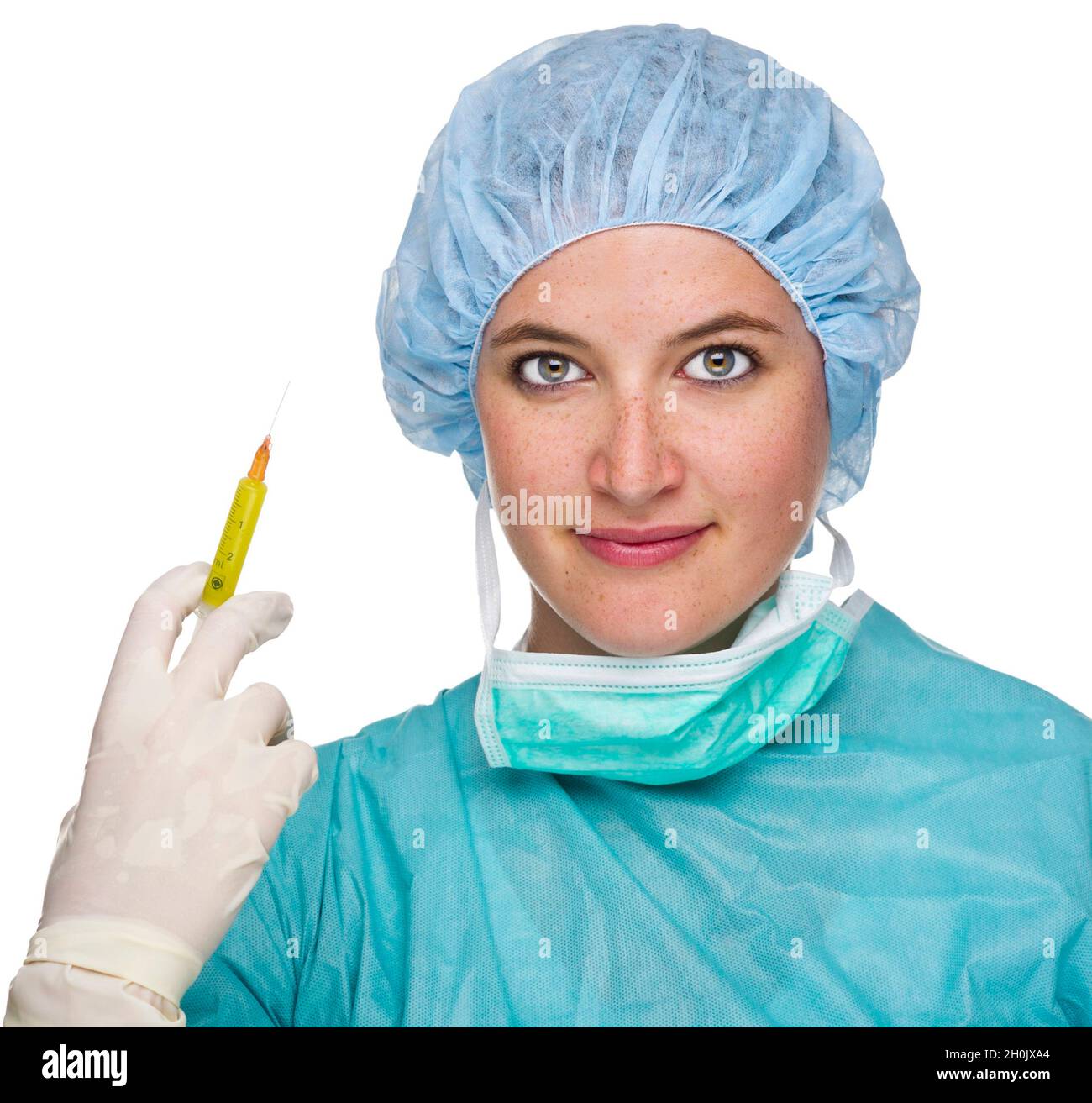 Chirurgische Krankenschwester mit einer Spritze Stockfoto