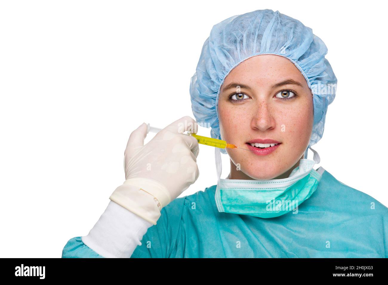 Chirurgische Krankenschwester mit Botox-Injektion Stockfoto