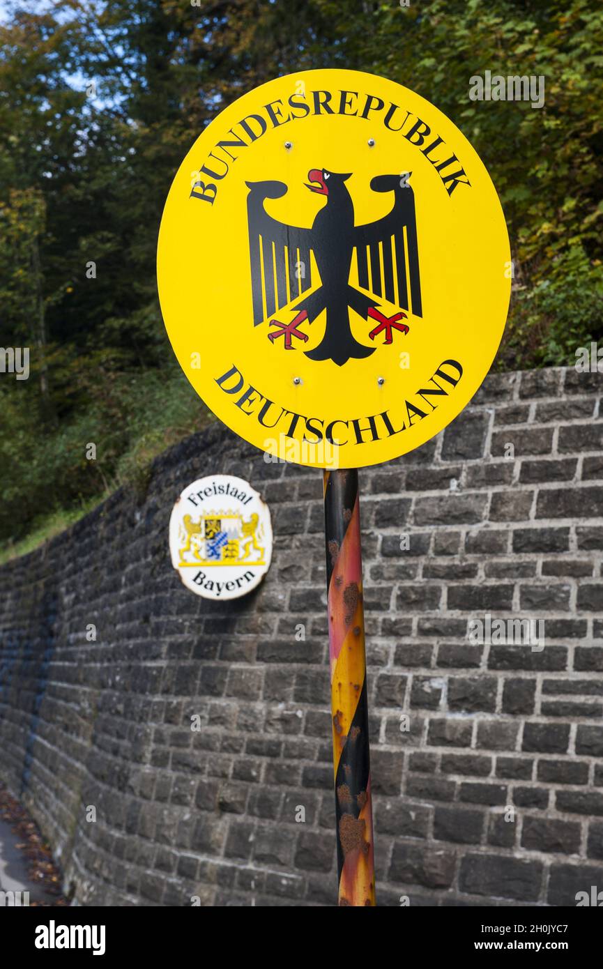 Internationale Grenze, Freistaat Bayern, Deutschland, Bayern Stockfoto
