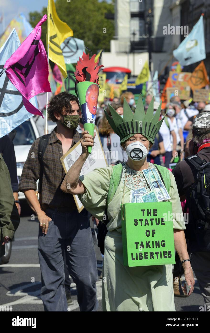 London, Großbritannien. Extinction Rebellion Protest in Central London während der COVID Pandemie, 1. September 2020 Stockfoto