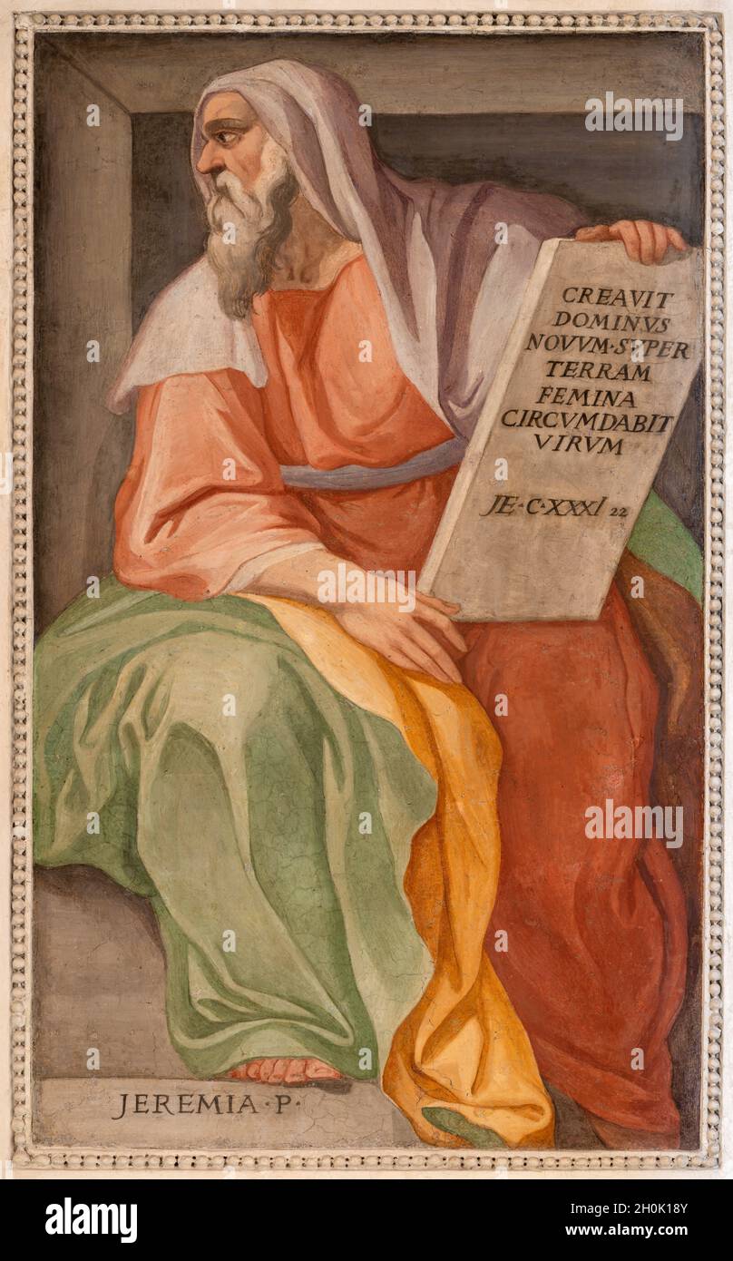 ROM, ITALIEN - 29. AUGUST 2021: Der Fresko-Prophet Jeremia in der Kirche Chiesa di San Francesco a Ripa von Giovani Battista Ricci - il Navarro (1620). Stockfoto