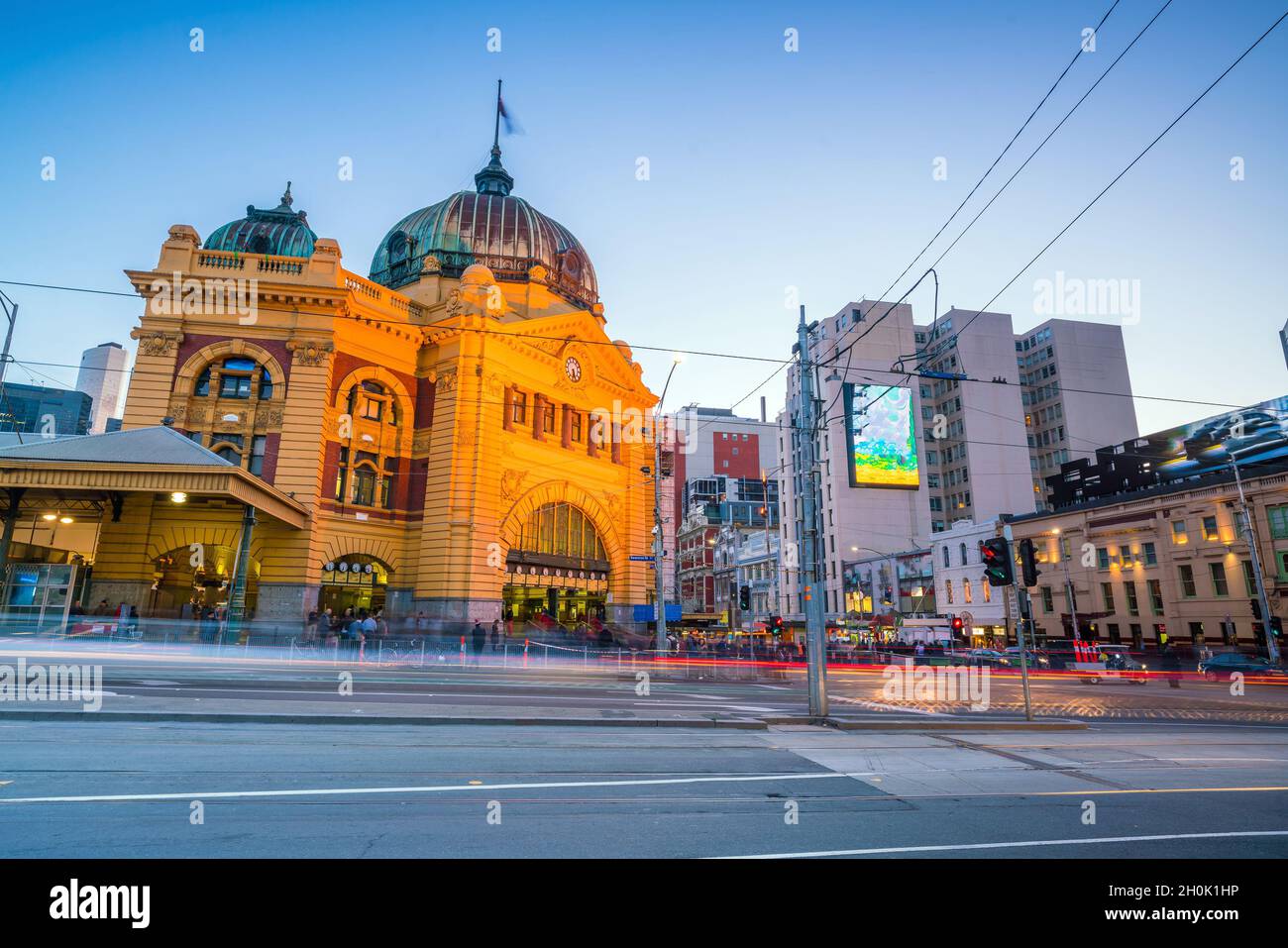 Innenstadt von Melbourne in der Dämmerung in Australien Stockfoto