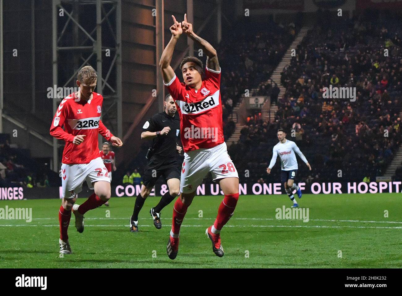 Marcus Tavernier von Middlesbrough feiert das erste Tor seiner Spielesoldseite Stockfoto