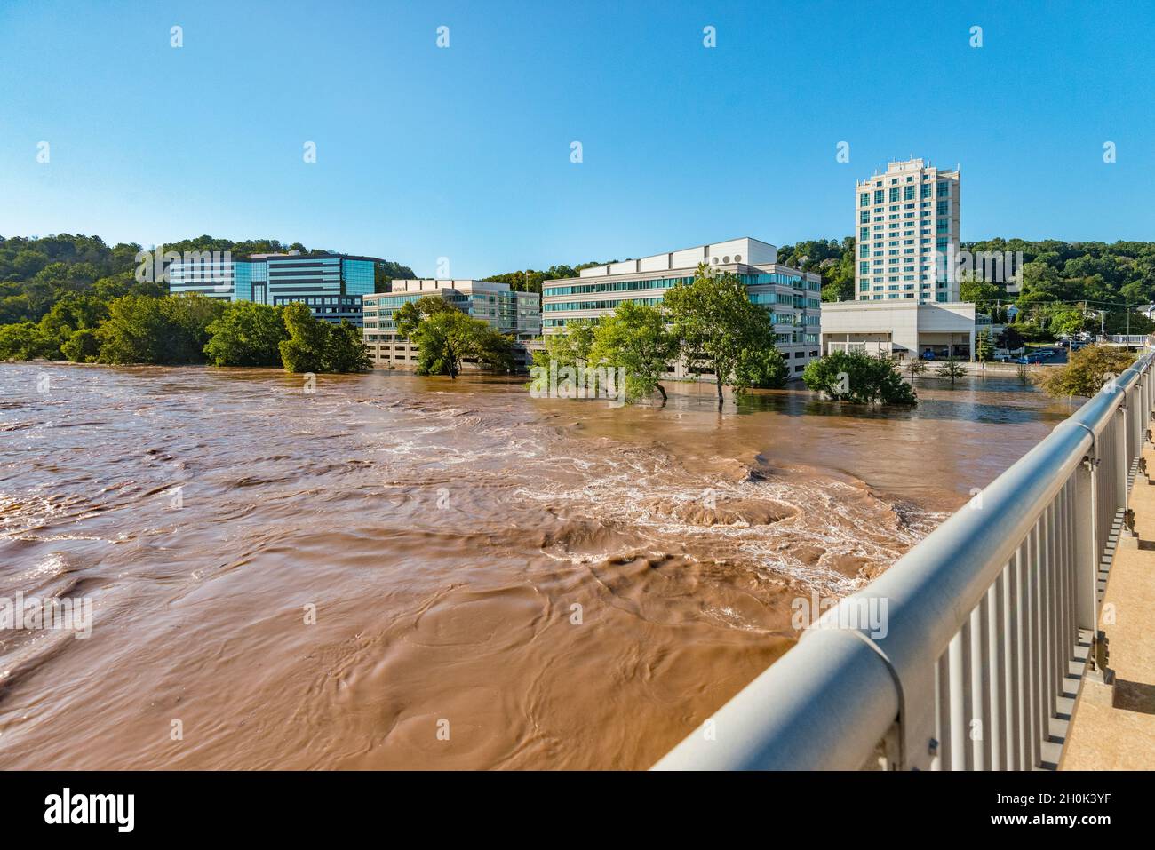 Überfluteter schuylkill-Fluss, Pennsylvania, USA Stockfoto