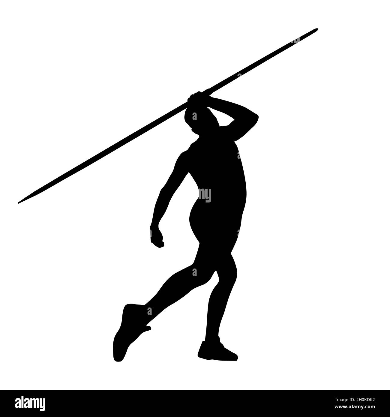 Männliche Werfer Athlet Speer werfen schwarze Silhouette Stockfoto