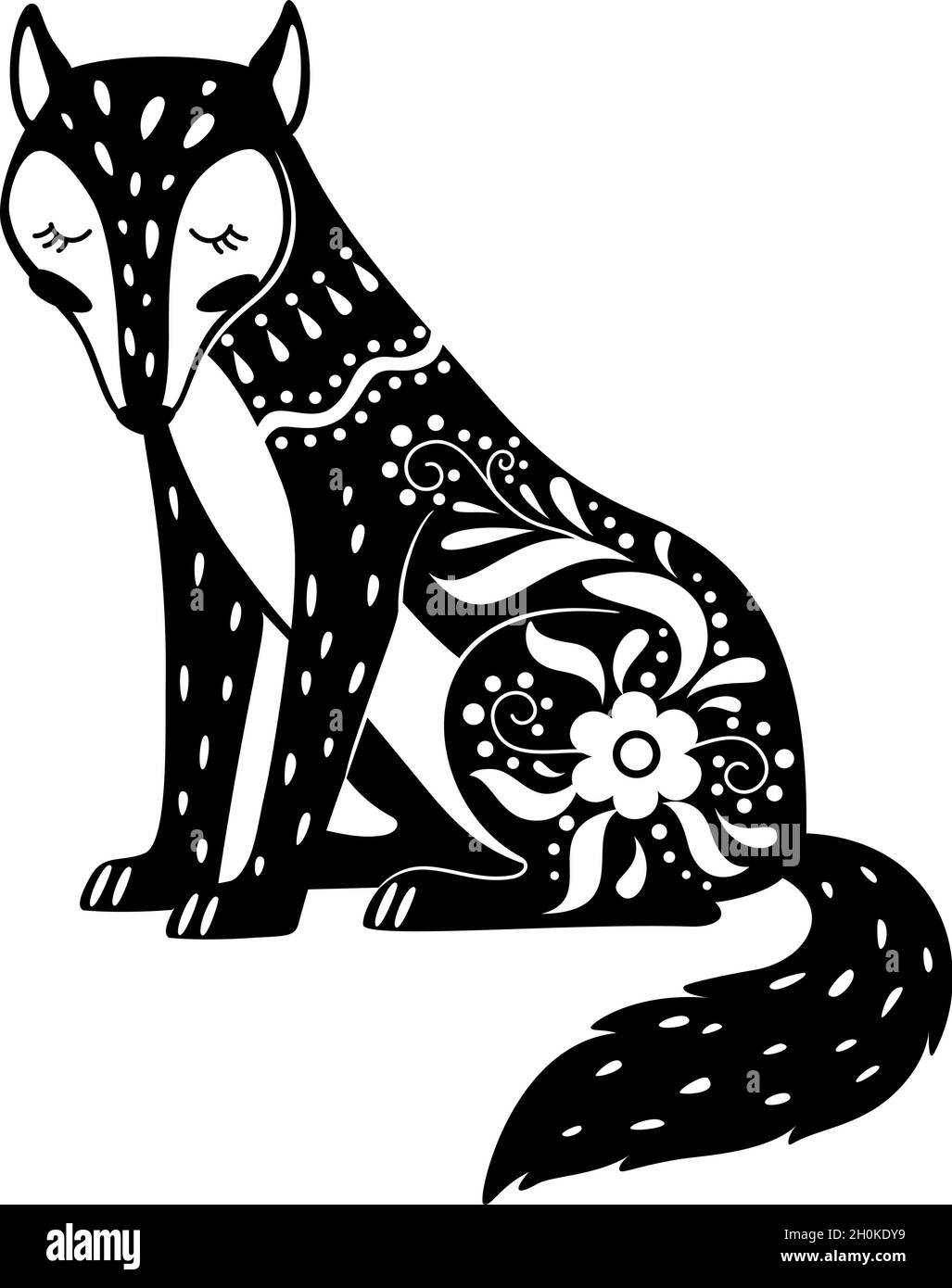 Wald Wolf Boho Stil schwarz dekoriert isoliert. Vektor-Tattoo Boho und Tribal Zeichnung Säugetier, schwarz Totem Tierwelt Grafik Illustration Stock Vektor