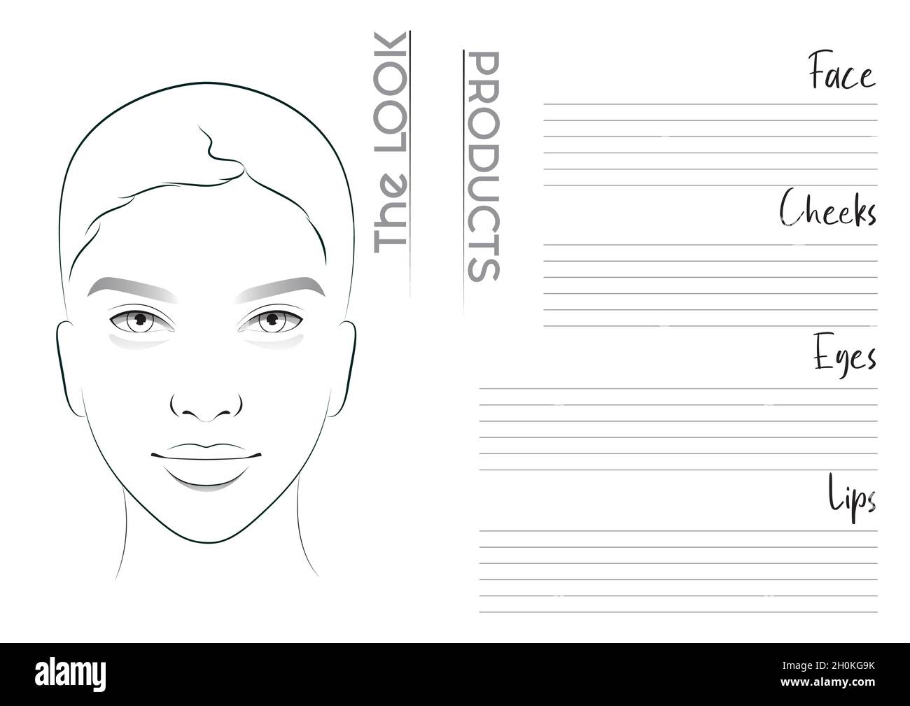 Realistische Make-Up Künstler Face Chart Leere Vorlage. Vektorgrafik Stock Vektor