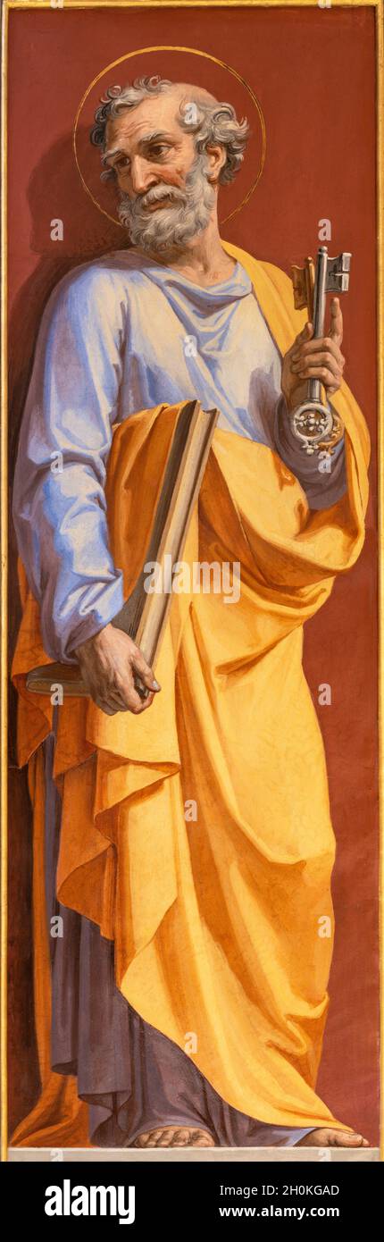 ROM, ITALIEN - 28. AUGUST 2021: Das Fresko des heiligen Petrus im Apostel in der Kirche San Girolamo dei Croatie von Pietro Gagliardi (1847-1852). Stockfoto