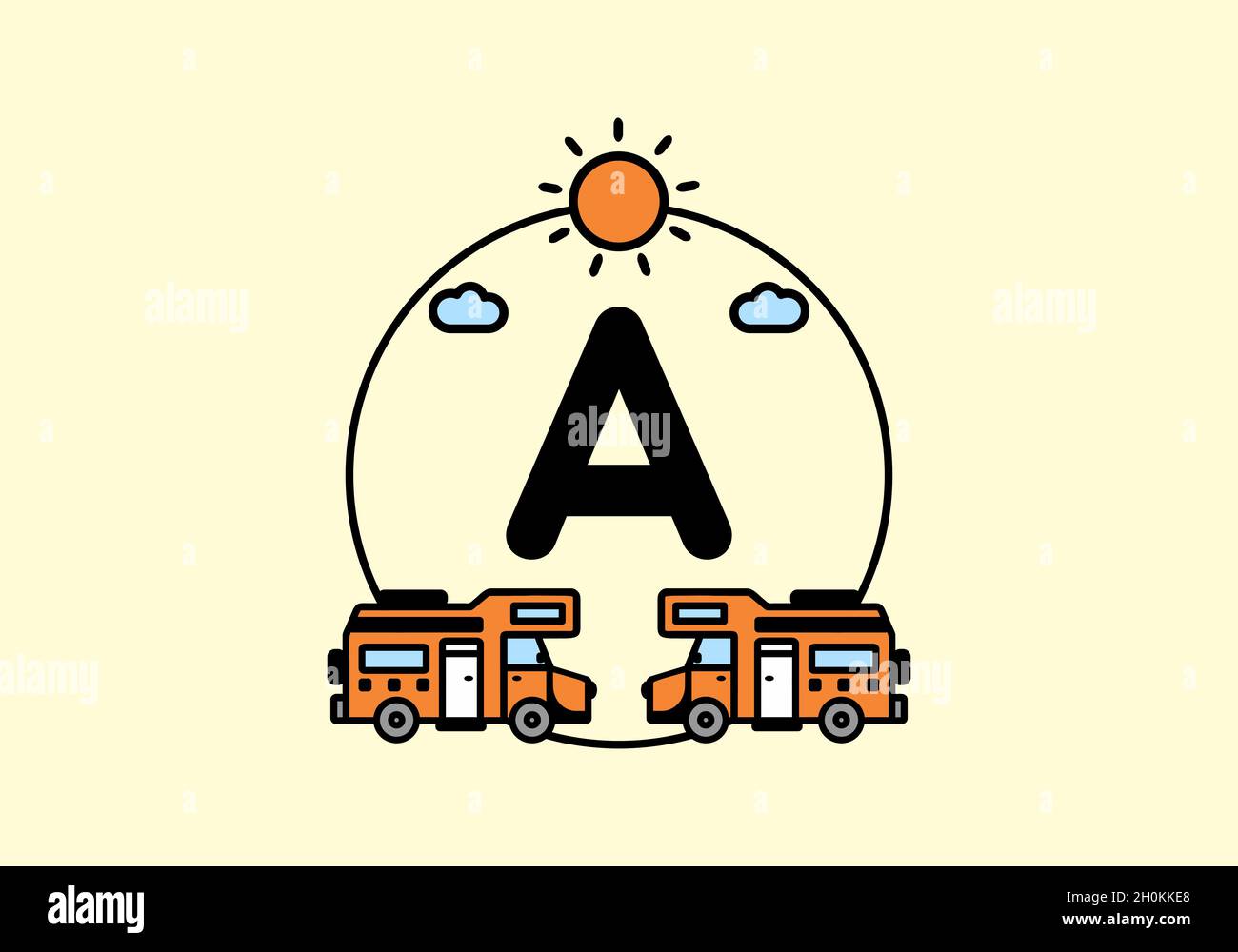 Orangefarbener Wohnmobil mit Einem Anfangsbuchstaben-Design Stock Vektor