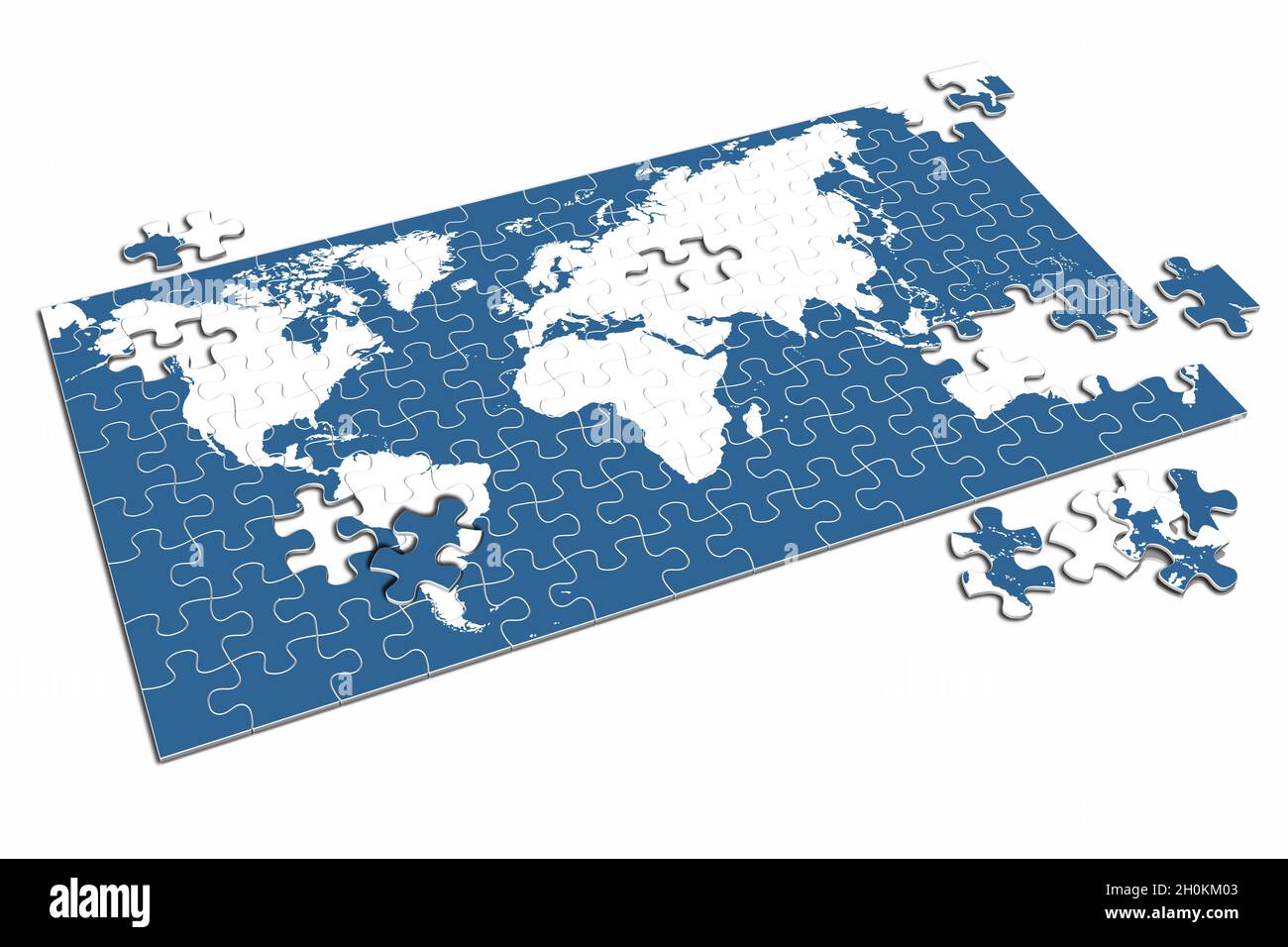 3D-Illustration. Weltkarte Puzzle isoliert auf weißem Hintergrund. Stockfoto