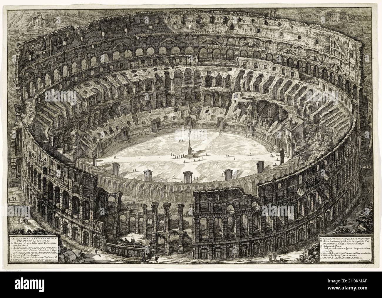 Luftaufnahme des Kolosseums, Rom, von Vedute di Roma (Ansichten von Rom), Radierung von Giovanni Battista Piranesi, 1776 Stockfoto