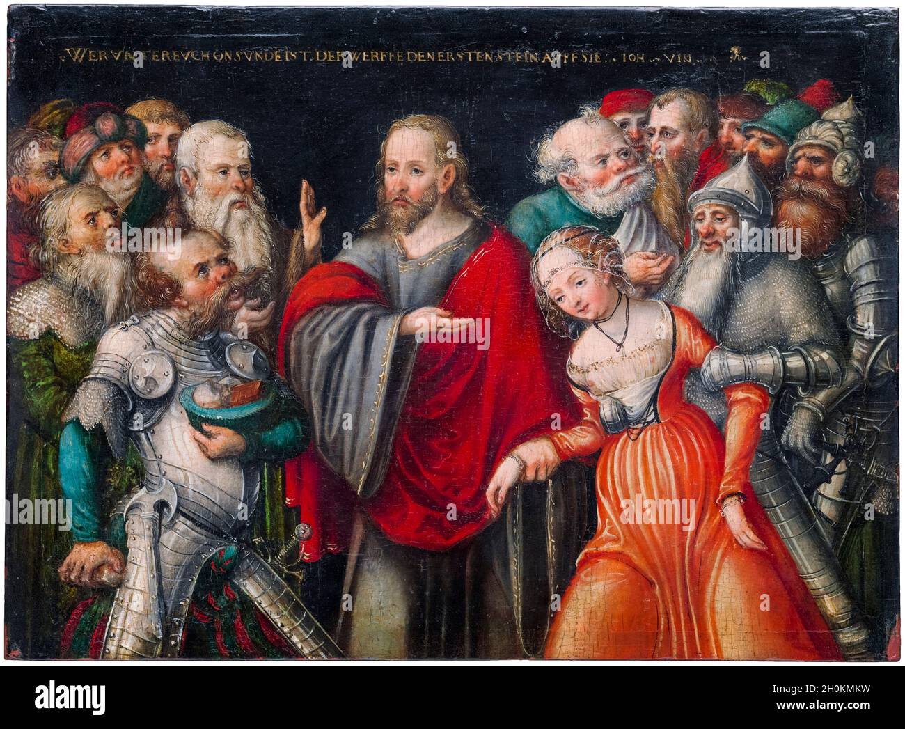 Christus und die Ehebrecherin, Gemälde von Lucas Cranach dem Jüngeren und Werkstatt, 1545-1550 Stockfoto